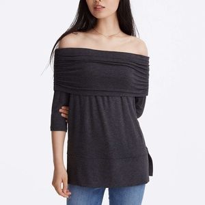 NWT Lou & Grey Off Shoulder Gray Knit Top Rouched
